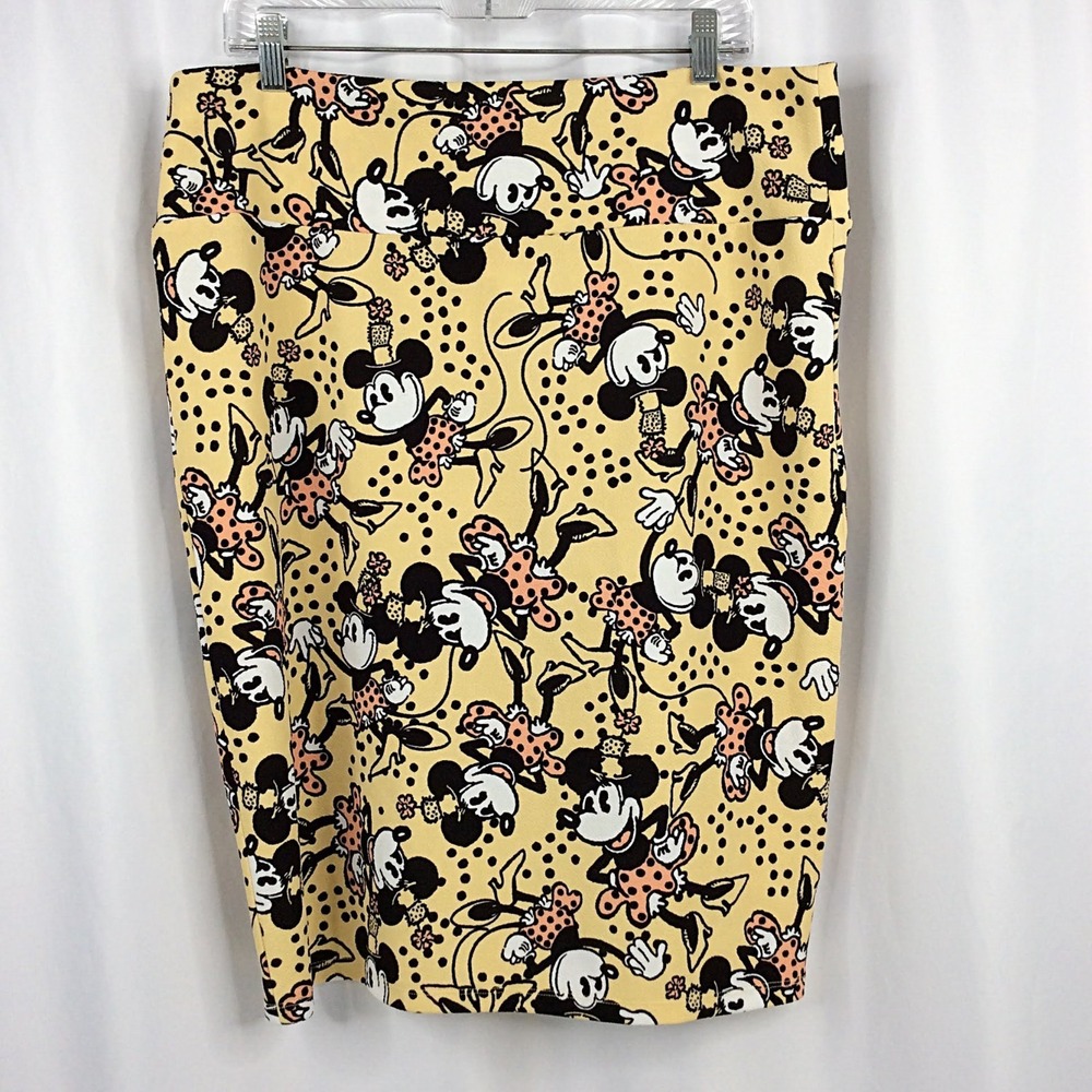 Lularoe Steamboat Minnie Mouse Cassie Pencil Skirt Womens Size 2XL Yellow Disney